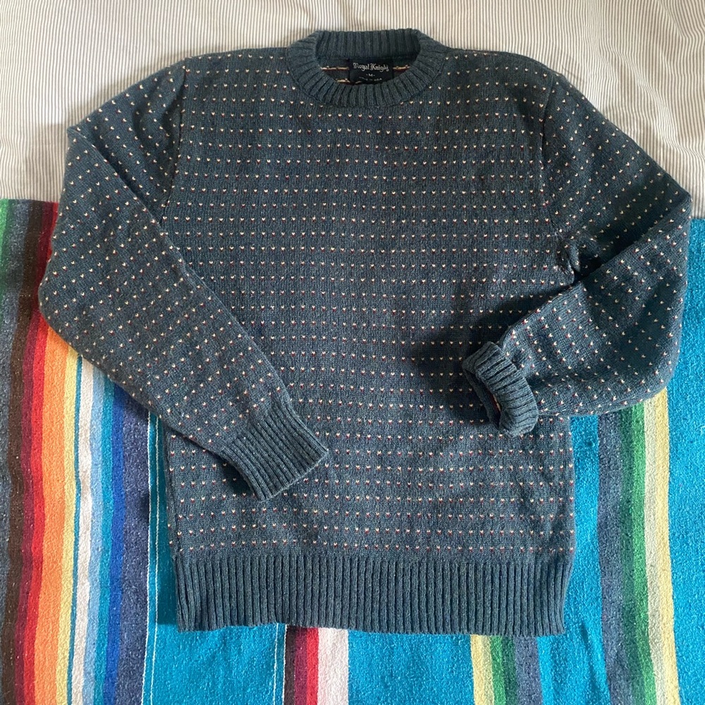 Vintage wool sweater birdseye print medium